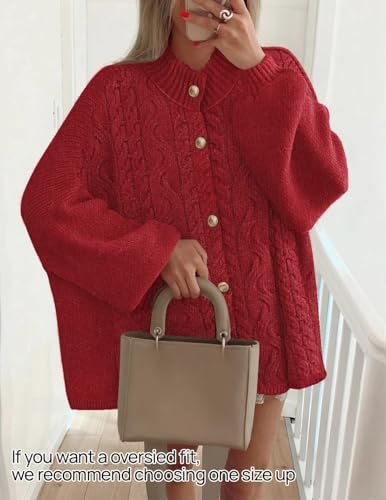 ZESICA Women's Oversized Chunky Knit Cardigan Sweaters Fall Fashion - color: Red, size: Medium
