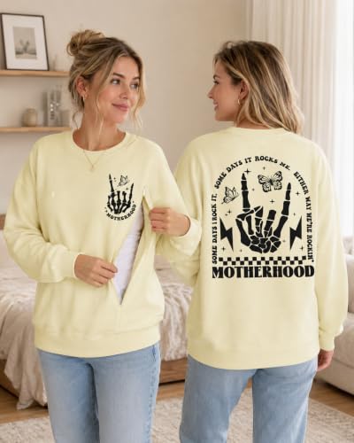 Women's Maternity Nursing Sweatshirt with Double Zipper for Breastfeeding - color: Apricot, size: Large