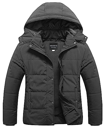 CREATMO US Women's Plus Size Warm Puffer Jacket Waterproof Fleece Lined Winter Coat with Removable Hood - color: Dark Grey, size: 5X