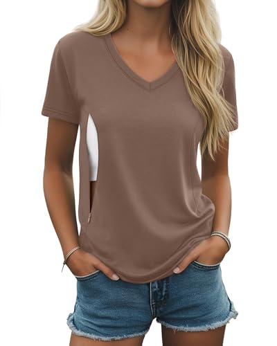 Women's Nursing Breastfeeding Shirts - color: Coffee, size: Large