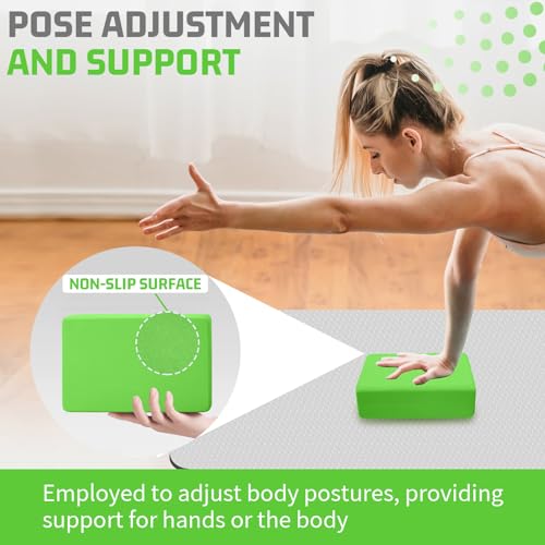 biguphate 2 Pack Yoga Blocks, 3"x6"x9" Rounded Edges Non-Slip, Yoha Bricks - color: Green