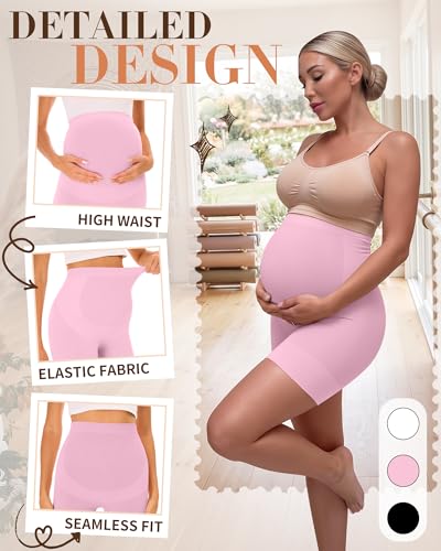 3 Pack Maternity Shapewear Shorts - color: White, Light Pink, Black, size: Small