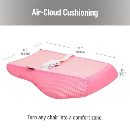 Mind Reader Air-Cloud Lumbar Cushion, Memory Foam Back Support Pillow for Lower Back Pain Relief, Adjustable Strap, Office Chair and Car Seat, Pink - color: Pink