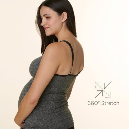 Basics by Bravado Women's Seamless Maternity Nursing Tank Top Cami for Breastfeeding with Adjustable Straps, S-XXL - color: Dark Charcoal Heather, size: Small