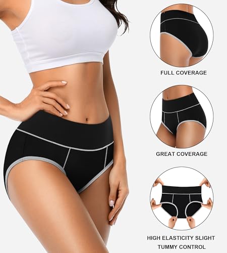 Womens Cotton Mid High Waisted Underwear Comfort Panties 5 Pack Briefs - color: Black-01-5 Pack-c, size: XX-Large