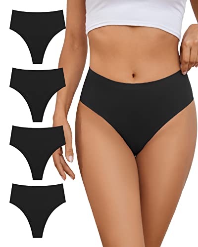 No Show High Rise Bikini Panties Women's Seamless Underwear Pack - color: Black-4pack, size: X-Large