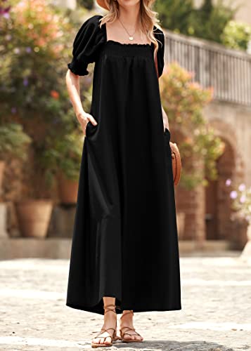 KIRUNDO Women Summer Maxi Dress Puff Sleeve Long Dresses - color: Black, size: Medium