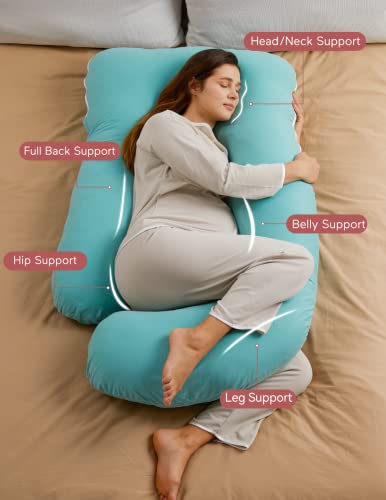 Momcozy Pregnancy Pillow for Sleeping - U Shaped Full Body Maternity Pillow - color: Tiffany Blue