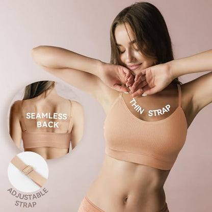 KCDDUMK 4 Pack Cami Bralettes for Women, Spaghetti Strap Sleep Bras - color: Black, White,nude, Grey, size: Medium