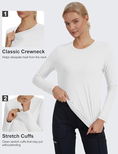 Women's Underscrub Long Sleeve Undershirt Stretch Sun Protection for Nurses - color: White, size: Large