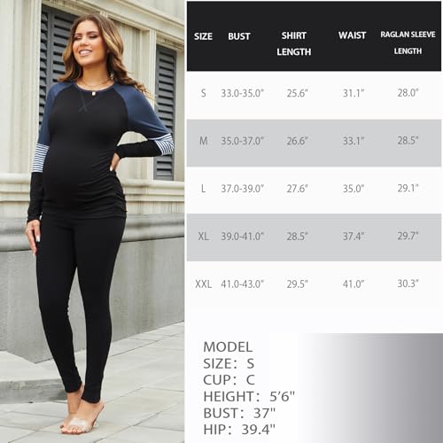 Bhome Long Sleeve Maternity T-Shirt Colorblock Baseball Tee Casual Pregnancy Tunic Top - color: Black, size: Medium