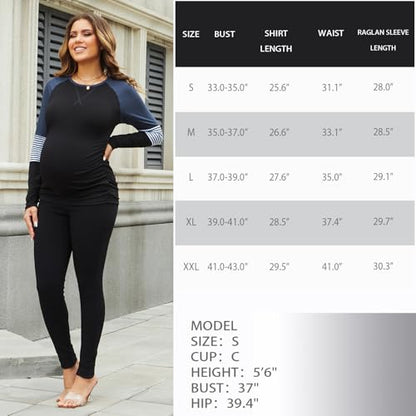 Bhome Long Sleeve Maternity T-Shirt Colorblock Baseball Tee Casual Pregnancy Tunic Top - color: Black, size: Medium
