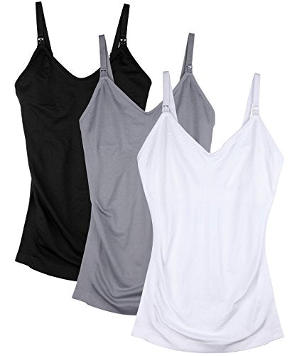 Womens Maternity Nursing Tank Cami for Breastfeeding with Adjustable Straps - color: Black/Grey/White, size: Small