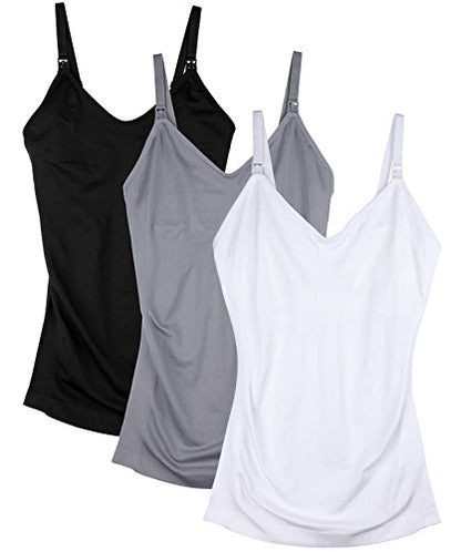 Womens Maternity Nursing Tank Cami for Breastfeeding with Adjustable Straps - color: Black/Grey/White, size: Medium
