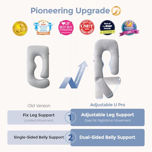 Momcozy Cooling Pregnancy Pillow - Dreamlign U Pro Maternity Pillow - color: Grey -Cooling Fabric
