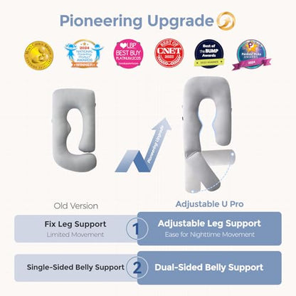 Momcozy Cooling Pregnancy Pillow - Dreamlign U Pro Maternity Pillow - color: Grey -Cooling Fabric