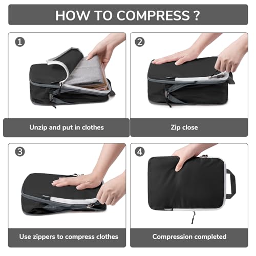 CherryNow 7 Set Compression Travel Packing Cubes for Suitcases, Black - color: Black