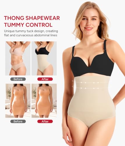 Nebility Tummy Control Shapewear Panties Seamless High Waist Thong Girdle - color: Beige, size: Medium