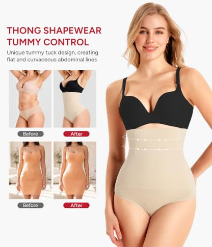 Nebility Tummy Control Shapewear Panties Seamless High Waist Thong Girdle - color: Beige, size: Medium