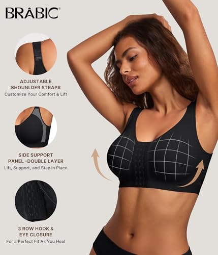 BRABIC Post Surgery Compression Bras for Women Front Closure Surgical - color: Black, size: Small