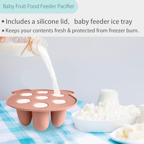 BigSpinach Silicone Baby Food Freezer Tray with Teething Popsicle Molds - Baby Fruit Feeder and Breastmilk Teether Combo - color: Orange