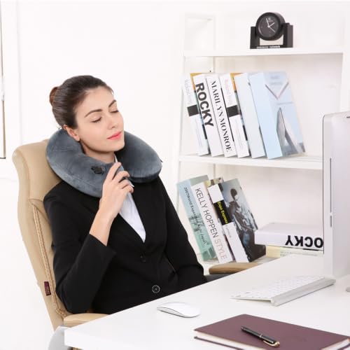 Keemall Inflatable Travel Neck & Shoulder Pillow for Airplanes&Long Trips - color: Gray, size: Medium