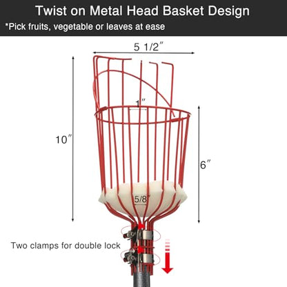 DonSail Fruit Picker Pole Tool with Basket Telescoping - Adjustable Mango Picker 35-120 inch Long Handle - Apple Orange Avocado Acorn Lemon Pear Pomelo Chery Picker for Tree - size: 35-120"