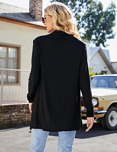 Uvog Womens Lightweight Cardigan Long Sleeve Open Front Sweaters Duster - color: Black, size: Large