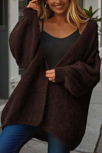 dowerme Women Open Front Slouchy Cozy Chunky Knit Cardigans - color: Brown, size: Small