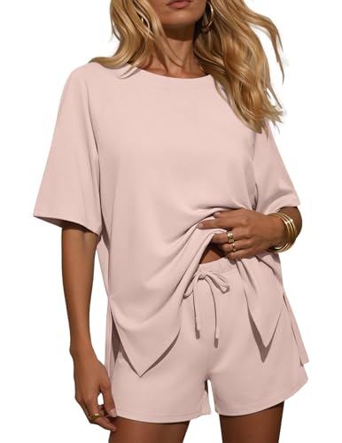 Ekouaer Womens Two Piece Sets Summer Lounge Set Matching Outfits - color: Beige, size: Medium