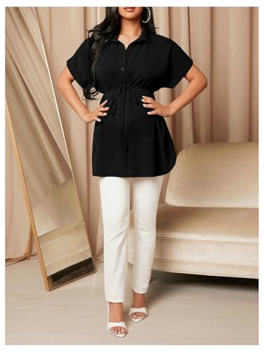 MakeMeChic Women's Maternity Nursing Work Blouse Pregnancy Ruffle Tops - color: Black B, size: X-Small