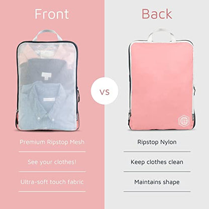 TRIPPED Travel Gear Large Compression Packing Cubes with Mesh 6-Piece Set - color: Dusty Rose