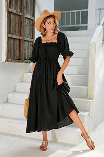 R.Vivimos Women Summer Cotton A Line Flowy Long Dresses - color: Black#2, size: Medium