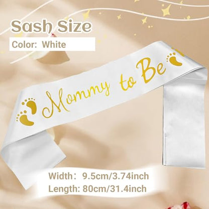 Mommy to Be Sash, White Sash Baby Shower Sashes - color: White