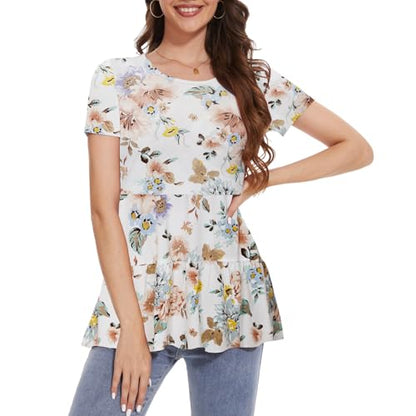 Bearsland Short Sleeve Nursing Top - color: Grayish Green & Rose Pink & Brown Flowers, size: Small