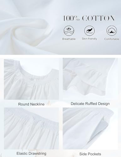 Kissonic Womens Pajamas Set 2 Piece Cotton Ruffle Summer Shorts Sets - color: White, size: Medium