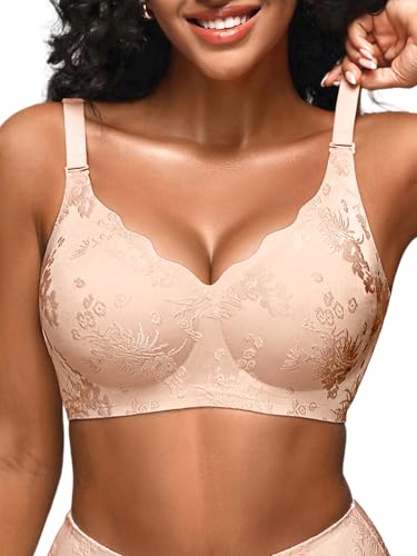Wireless Jelly Jacquard Bralettes for Women Seamless Convertible Bras - color: Skin, size: Medium
