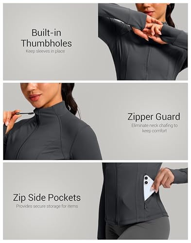G Gradual Women's Workout Jackets Extended Waist Length Slim Full Zip 4 Pockets Athletic Jacket Spring Running Yoga Clothes - color: Dark Grey, size: Small