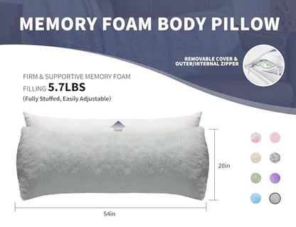 WSOFRLAC Fluffy Full Body Pillow, Long Pillow for Sleeping,Light Gray 20x54 - color: Light Grey