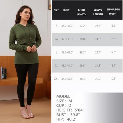 Bhome Nursing Shirt Long Sleeves Hoodie Breastfeeding Top Sweatshirt - color: Black/Army Green, size: Medium
