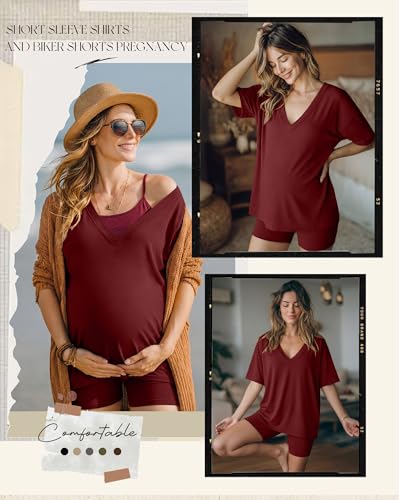 Women's 2 Piece Maternity Oversized Set - color: Wine Red, size: Small