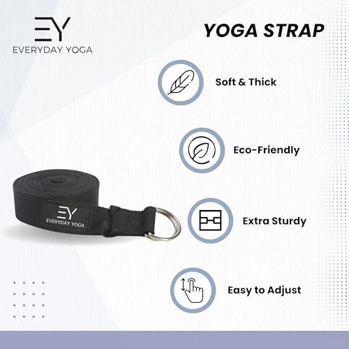 Everyday Yoga Strap with Metal D-Ring Athletic Stretching, 6ft/8ft/10ft - color: True Navy, size: 6 Foot