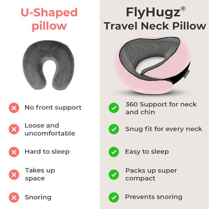 FlyHugz® Neck Travel Pillow Memory Foam Neck Pillow, Pink - color: Pink