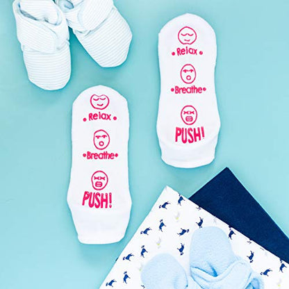Baby You're Worth It Labor & Delivery Socks Funny Push Gift for New Mom - color: Relax, Breathe, Push!
