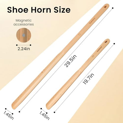 Extra Long Wooden Shoe Horn with Magnetic Holder, Beech Wood