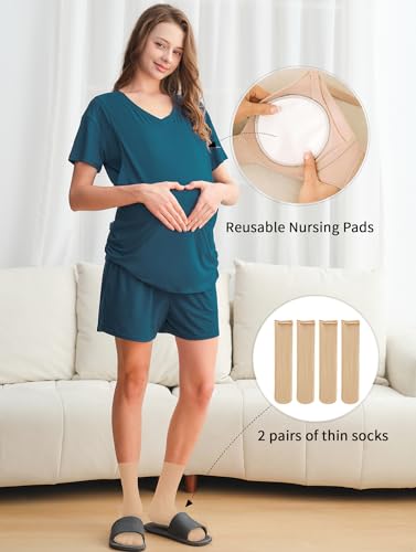 DANSHOW Maternity Nursing Pajama Set Postpartum Lounge PJS - color: Navy, size: Medium