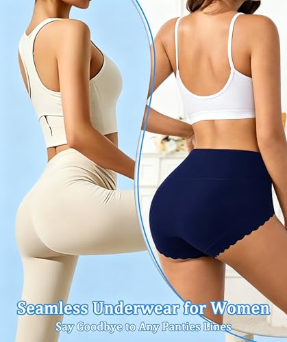 5 Pack Seamless Underwear for Women High Waisted Postpartum Underwear Full Coverage No Show Breathable Stretchy Briefs - color: Multicoloured G, size: Large
