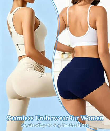 5 Pack Seamless Underwear for Women High Waisted Postpartum Underwear Full Coverage No Show Breathable Stretchy Briefs - color: Multicoloured G, size: Medium