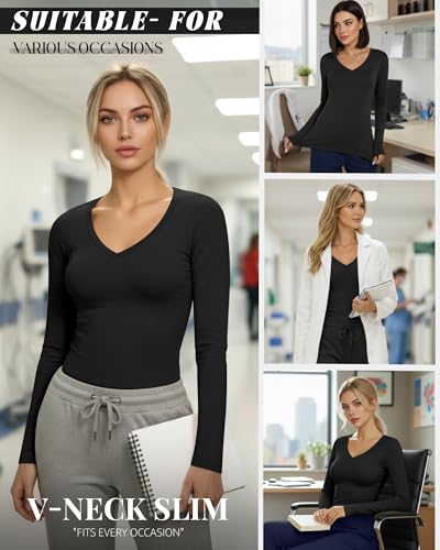 Neer 3 Pack Women Long Sleeve Underscrubs Shirts - color: Black, Black, Black, size: X-Small