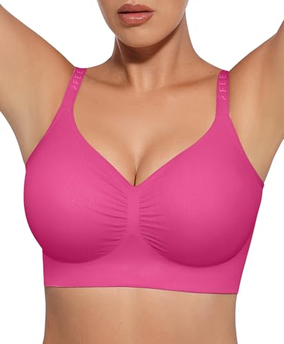 FeelinGirl Bras for Women Comfy Seamless Wireless Bralettes - color: Hot Pink, size: 3X-Large